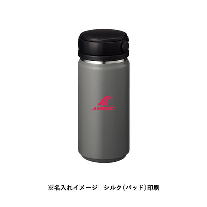 Zalattoサーモハンドルスタイルボトル350ml　ver.2にシルク(パッド)印刷で名入れしたイメージ