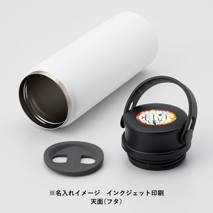 Zalattoサーモハンドルスタイルボトル350ml　ver.2にインクジェット印刷で名入れしたイメージ　天面(フタ)