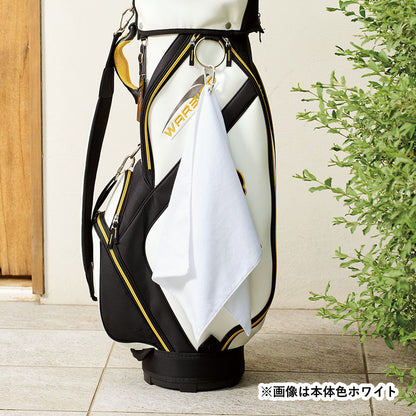 プリントしやすいコットンシャーリングカラビナ付フェイスタオル　ホワイト