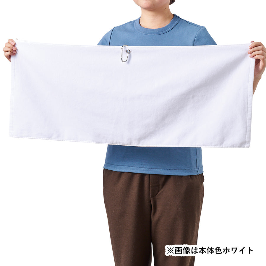 プリントしやすいコットンシャーリングカラビナ付フェイスタオル　大きさイメージ