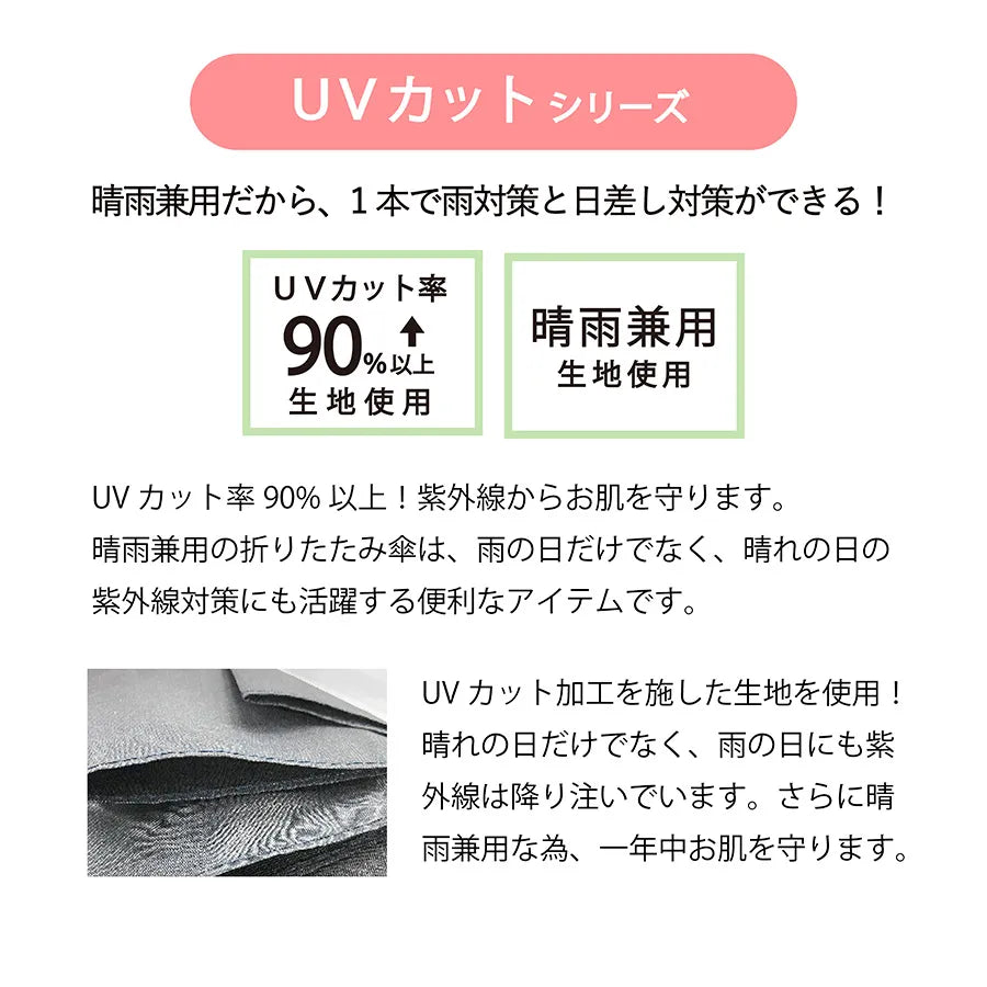 大判軽量UV折りたたみ傘　晴雨兼用生地使用