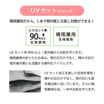 大判軽量UV折りたたみ傘　晴雨兼用生地使用