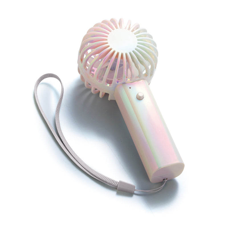 オーロラ充電式ハンディファン（ストラップ付き）　斜め横