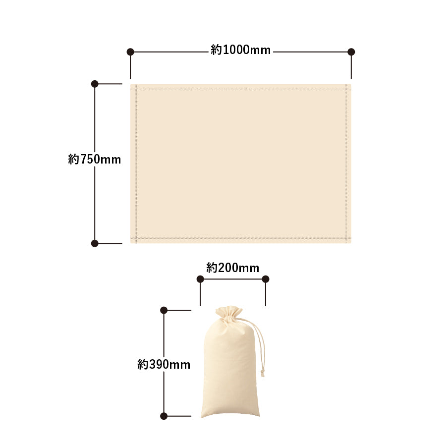 染めレギュラーブカチオンランケット（巾着付）　サイズ説明