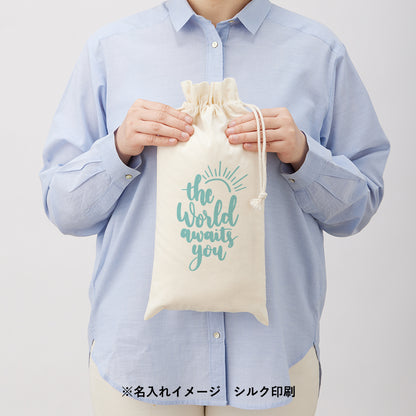 染めレギュラーブカチオンランケット（巾着付）　名入れイメージ　シルク印刷