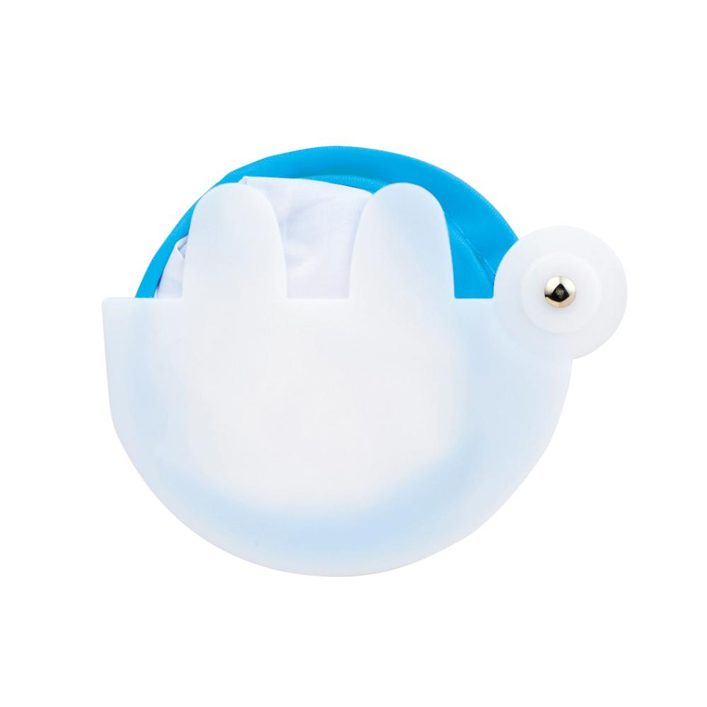 小さくたためる！ポケットうちわ１枚　＃ＣＯ２排出権付　収納例正面ブルー