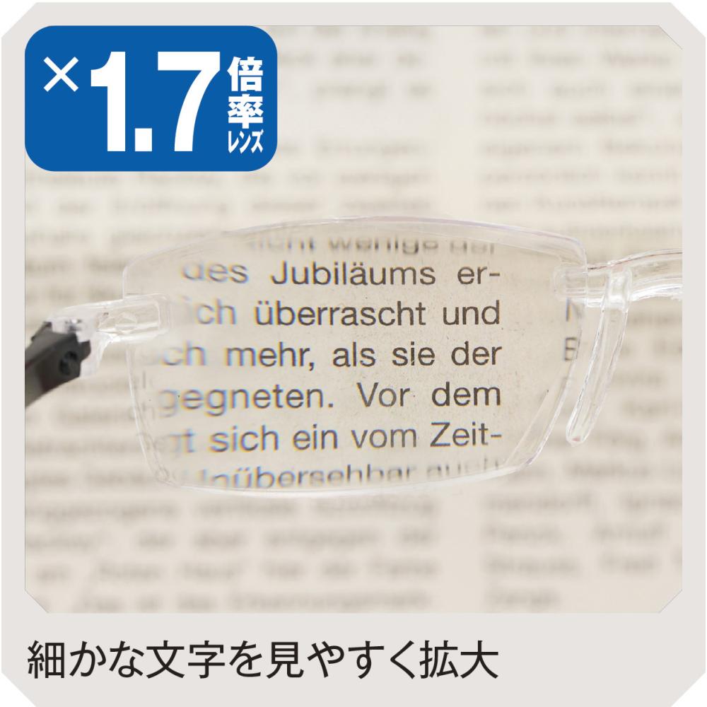 メガネ型ルーペ　1.7倍率のレンズで細かな文字も見やすく拡大