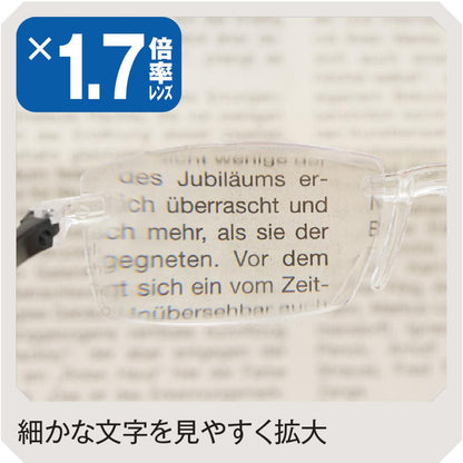 メガネ型ルーペ　1.7倍率のレンズで細かな文字も見やすく拡大