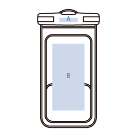 水に浮くモバイルウォータープルーフポーチ　名入れ箇所イメージ