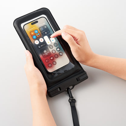 水に浮くモバイルウォータープルーフポーチ　ポーチに入れたまま操作可能