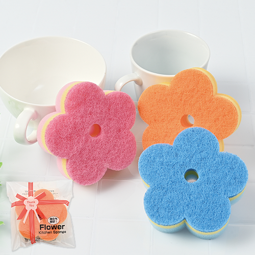 フラワーダイカットキッチンスポンジ（1コ入）　３色