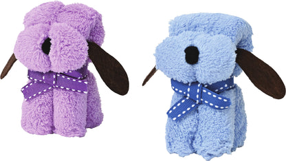 ふんわりわんこタオルハンカチ　パープルとブルー