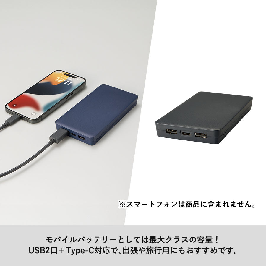 全面印刷できるモバイルチャージャー10000　スクエア　タイプC対応＋USB２口