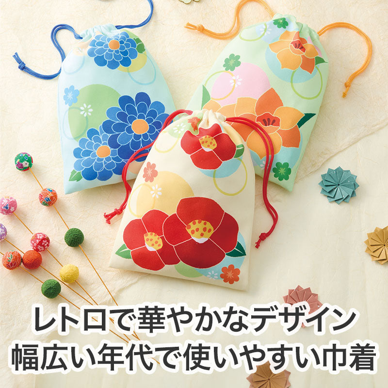 はなわらい 巾着袋　レトロで華やかなデザイン