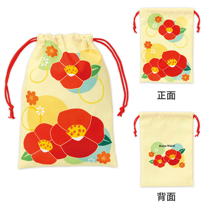 はなわらい 巾着袋　正面と背面　椿