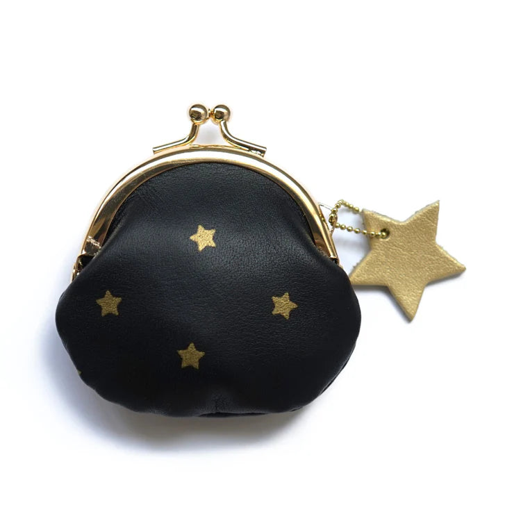 hoshinooto/本革 mini がま口財布 [Gemini-ジェミニ]　星柄ブラック