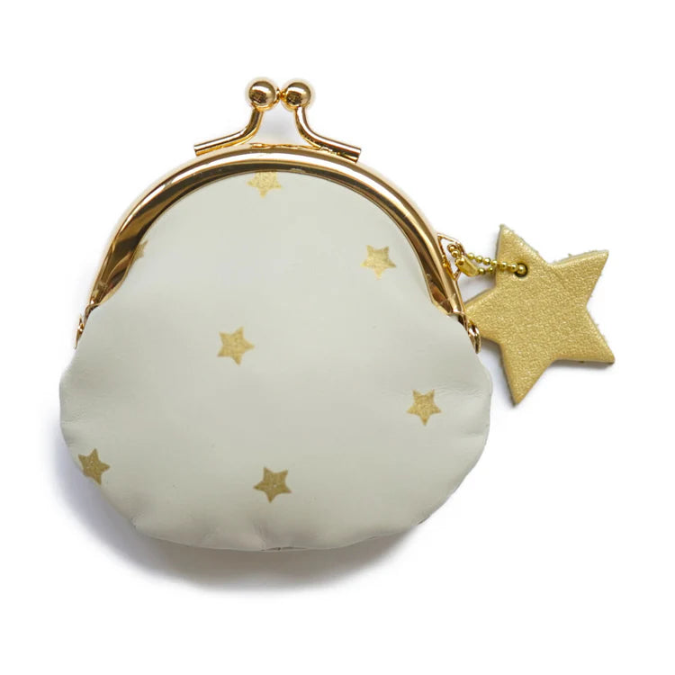 hoshinooto/本革 mini がま口財布 [Gemini-ジェミニ]　星柄ホワイト