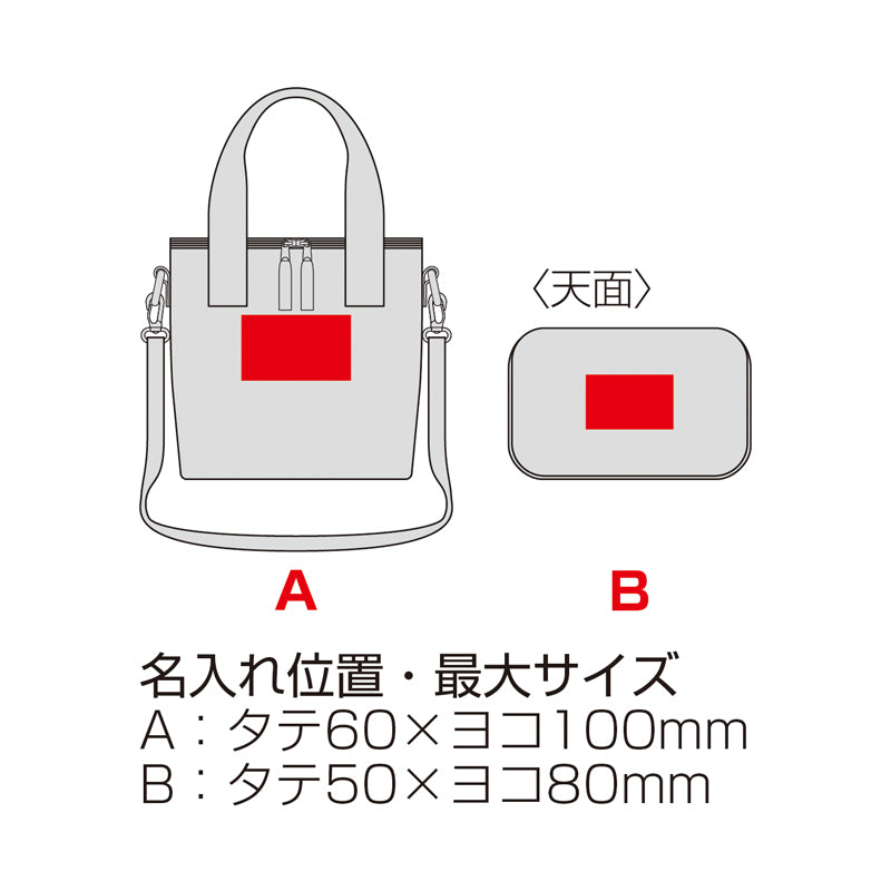 レジャーアンドライフ・保冷温2WAYボックスバッグ　名入れ箇所イメージ