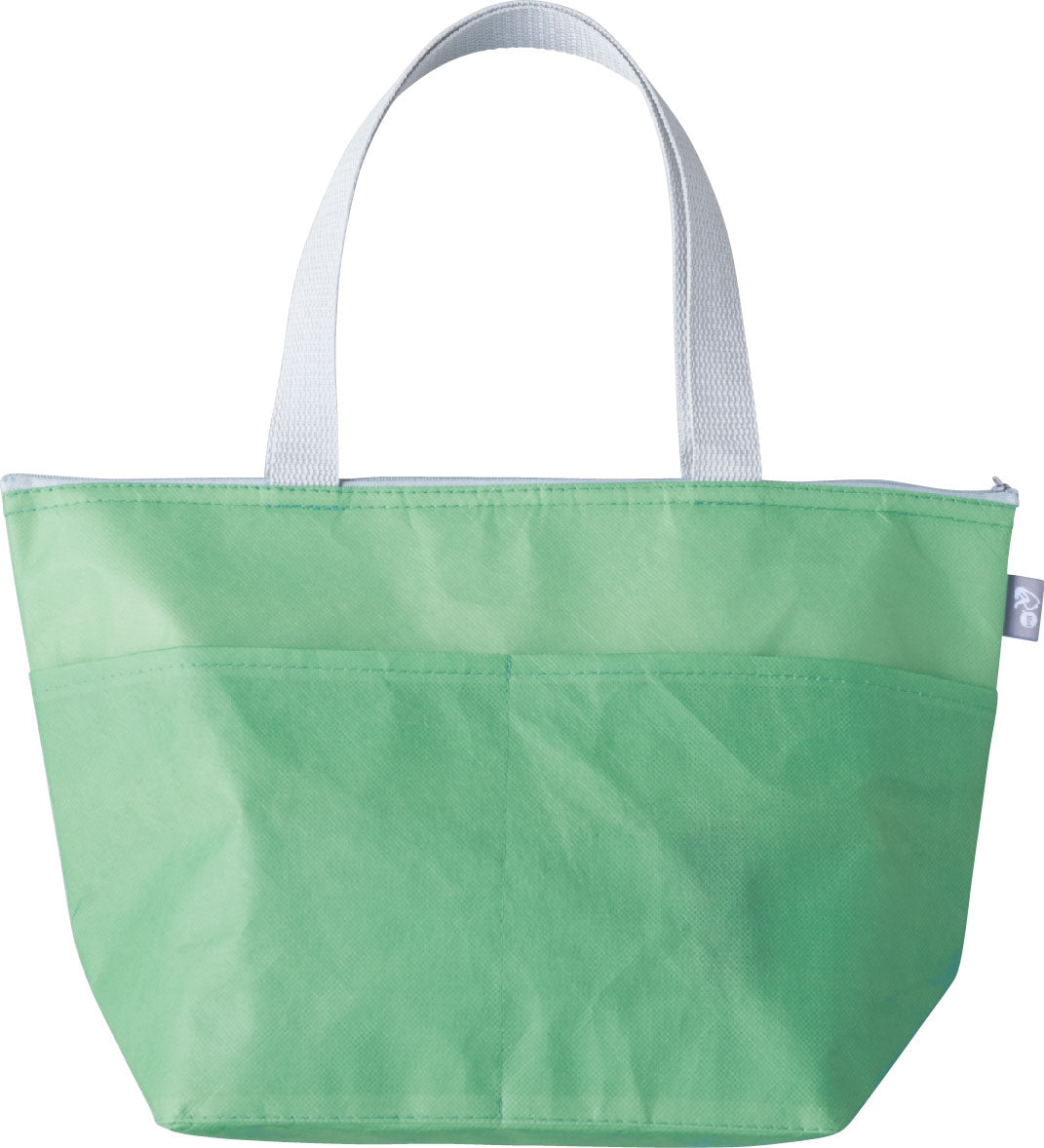 リル　再生PETポケット付保冷温バッグのグリーン　ポッケ面