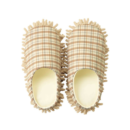 【モップン】お掃除スリッパ　チェック　ベージュ