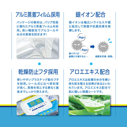 除菌ウェットティッシュ アルコール濃度50% 銀イオン アロエエキス