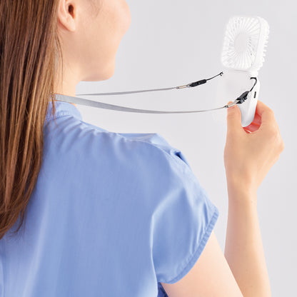 充電式3WAY折りたたみハンディファン（ネックストラップ付き）　使用イメージ