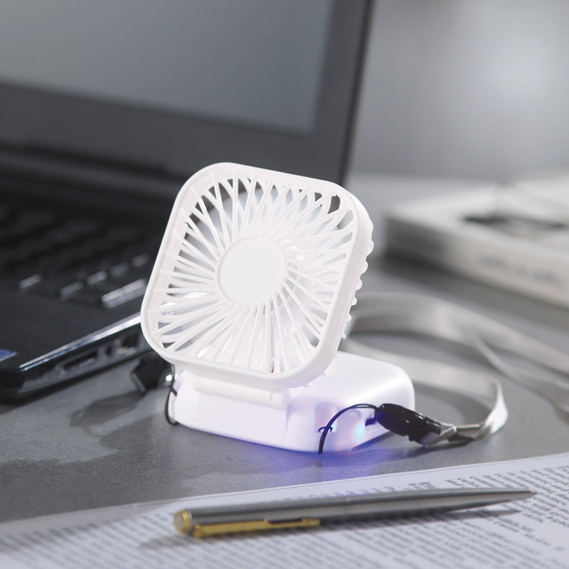 充電式3WAY折りたたみハンディファン（ネックストラップ付き）卓上でも