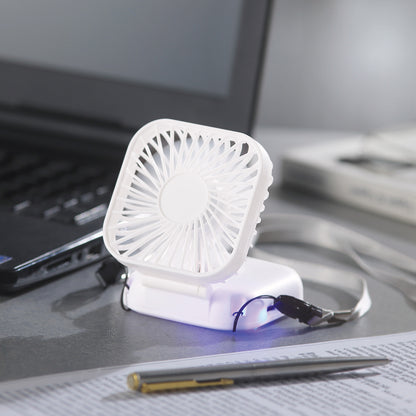 充電式3WAY折りたたみハンディファン（ネックストラップ付き）卓上でも