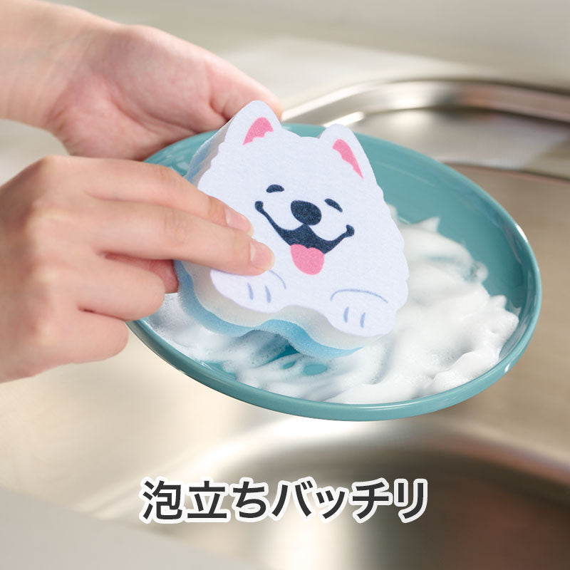 笑顔があふれますように サモエドさんキッチンスポンジ　泡立ちバッチリ