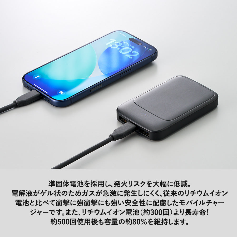 準固体電池モバイルチャージャー5000　衝撃にも強く安全性に配慮したモバイルチャージャー