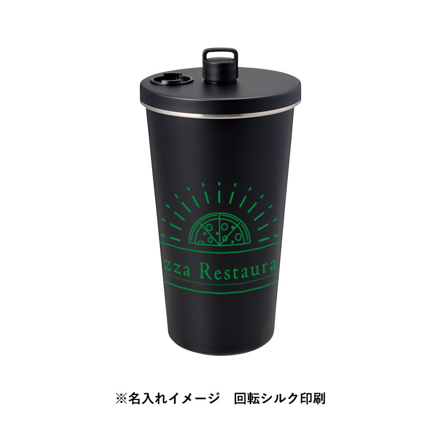 ストロー付ステンレスサーモタンブラー470ml　名入れイメージ　回転シルク印刷